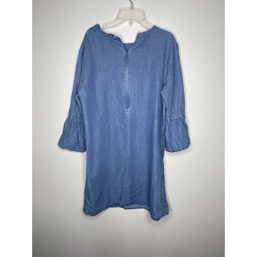 Zara Woman Blue Sheath Dress Women Size L Bell Sleeve Premuin Denim Collection - Picture 2 of 4